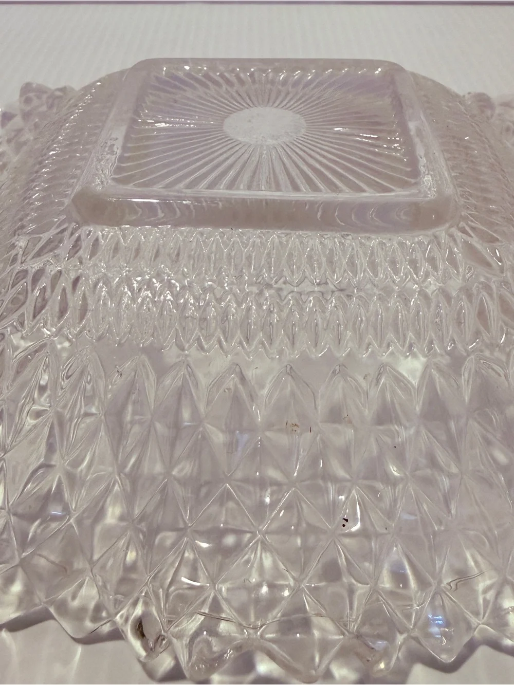 Vintage Indiana Glass Diamond Point Ruffle Edge x2